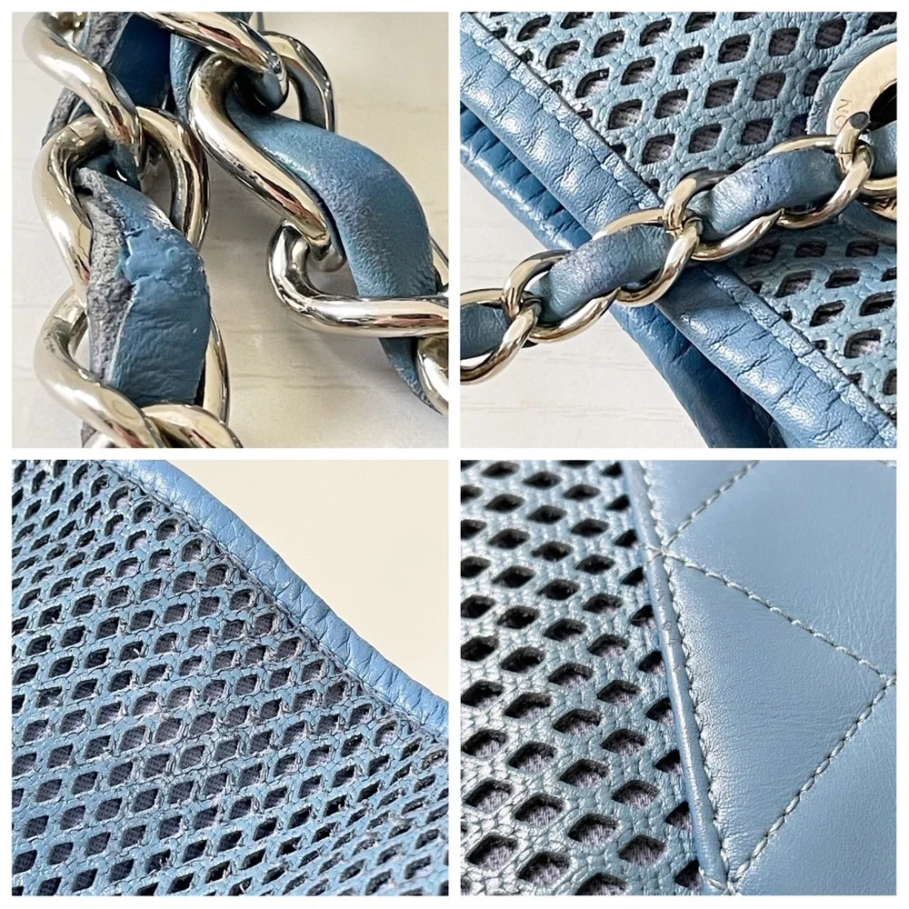 Chanel blue perforated and quilted leather Up  In The Air shoulder tote bag - Picture 5 of 13